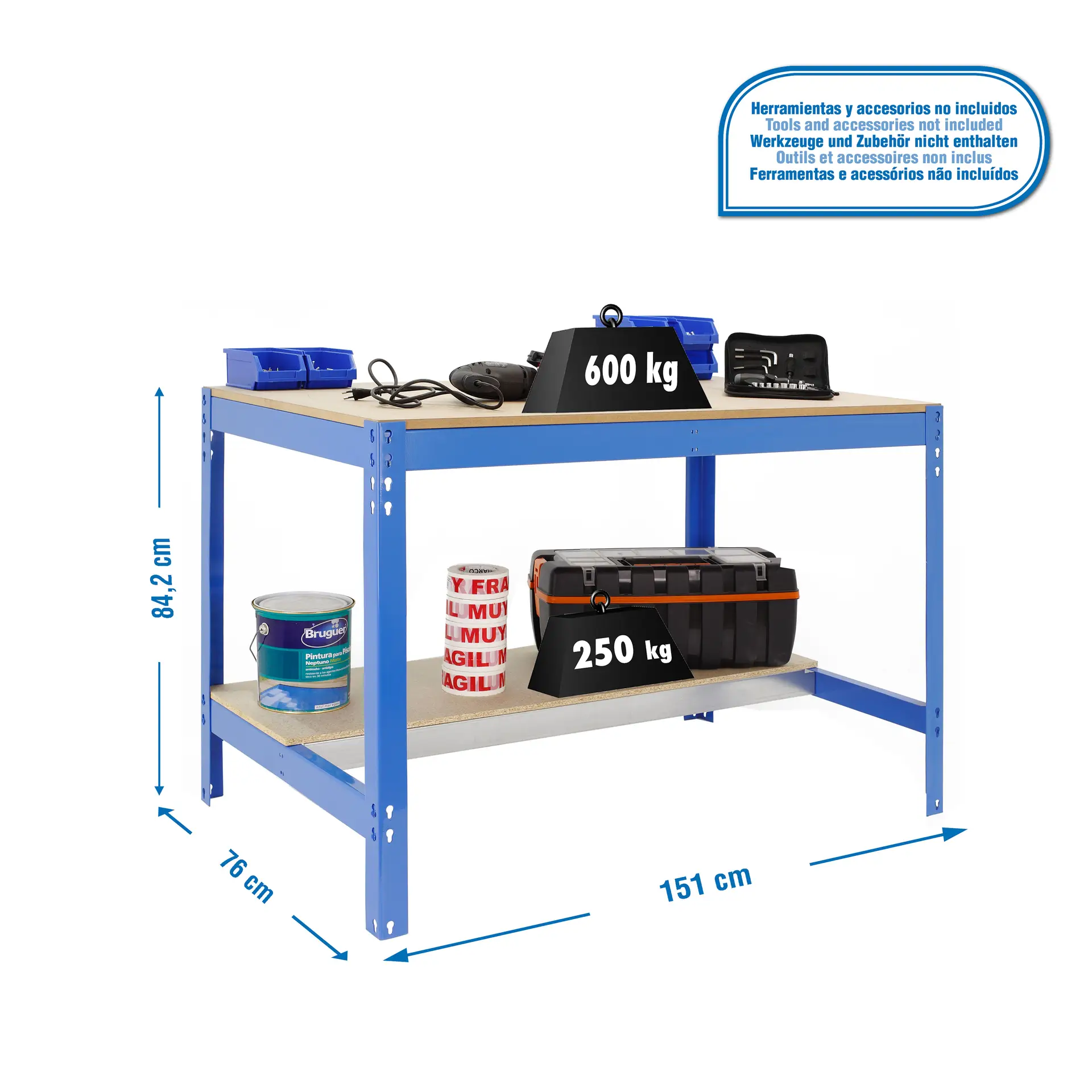 SIMONWORK BT0 1500X750 BLAUW/HOUT - Werktafel