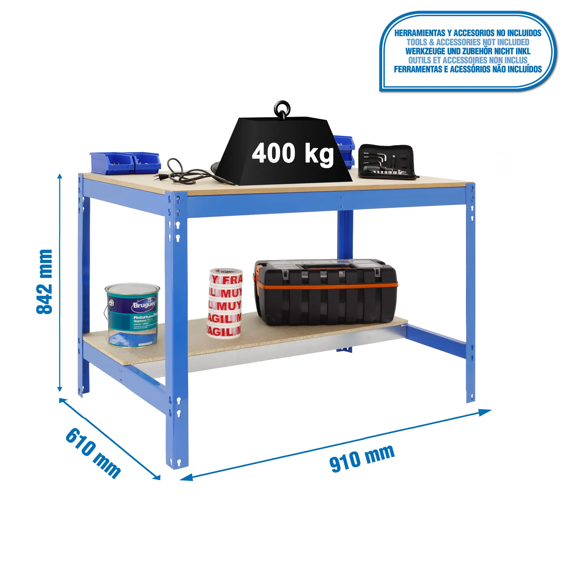 SIMONWORK BT0 900X600 BLAUW/HOUT - Werktafel