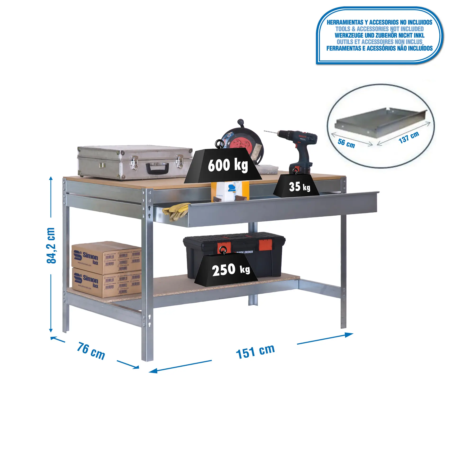 SIMONWORK BT0 BOX 1500 GEGALVANISEERD/HOUT - Werktafel