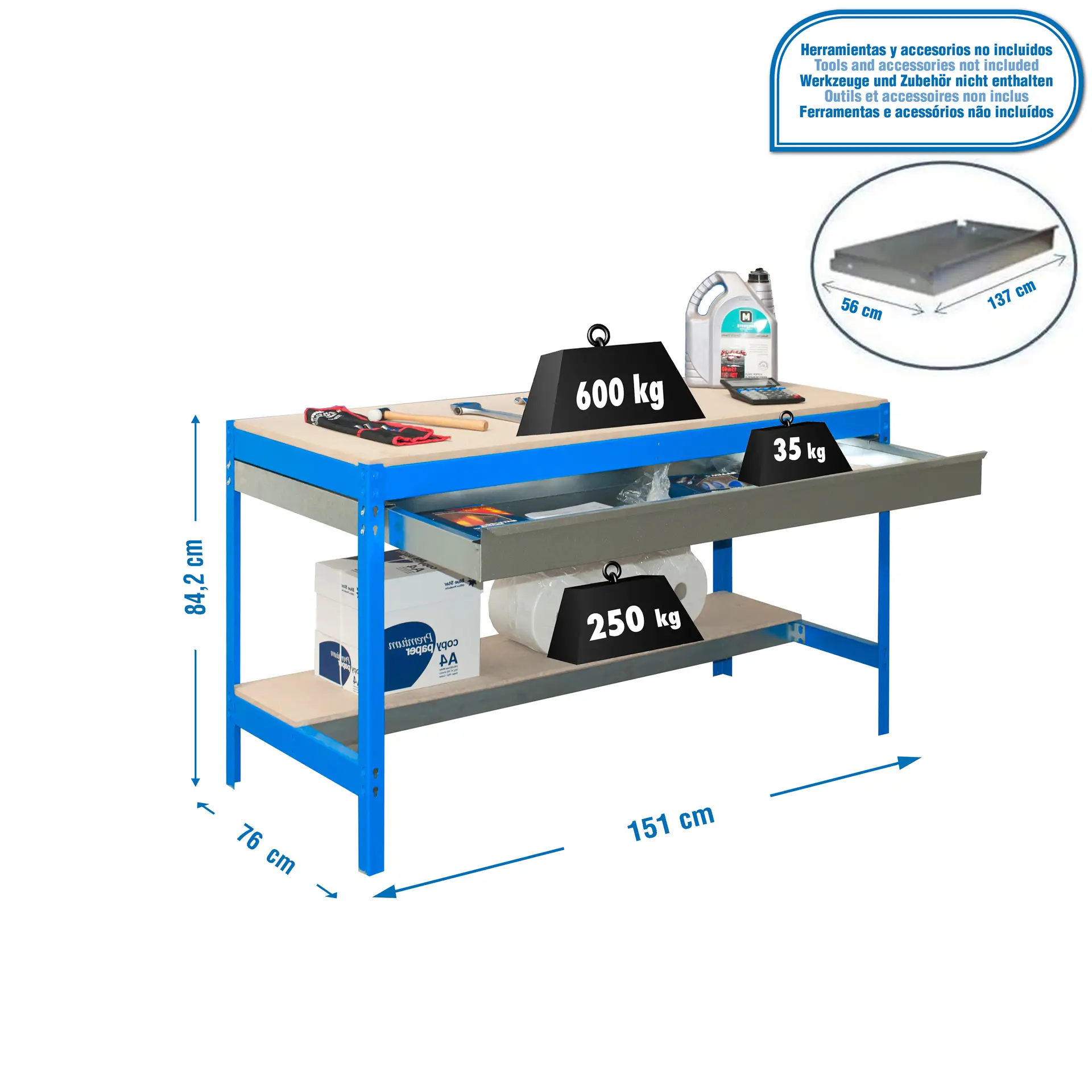 SIMONWORK BT0 BOX 1500 BLAUW/HOUT - Werktafel