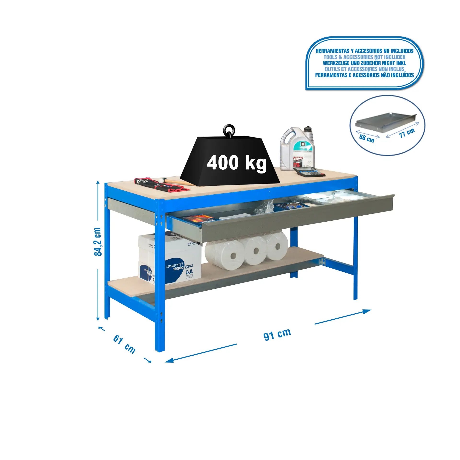 SIMONWORK BT0 BOX 900 BLAUW/HOUT - Werktafel