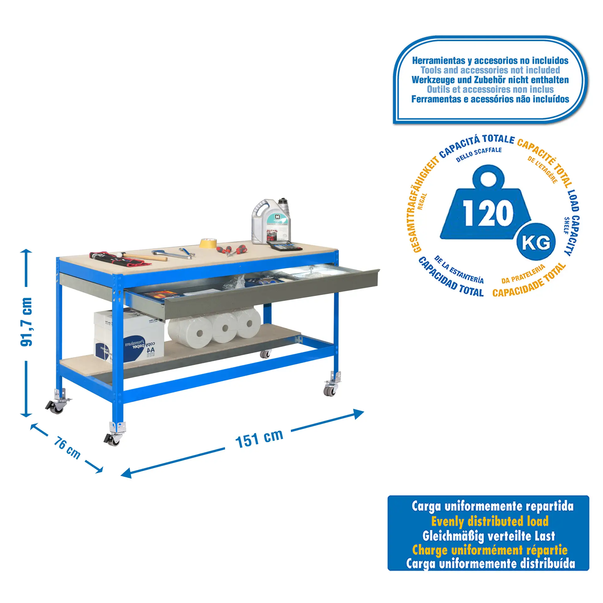 SIMONWORK MOBILE BT0 BOX 1500 BLAUW/HOUT - Werktafel