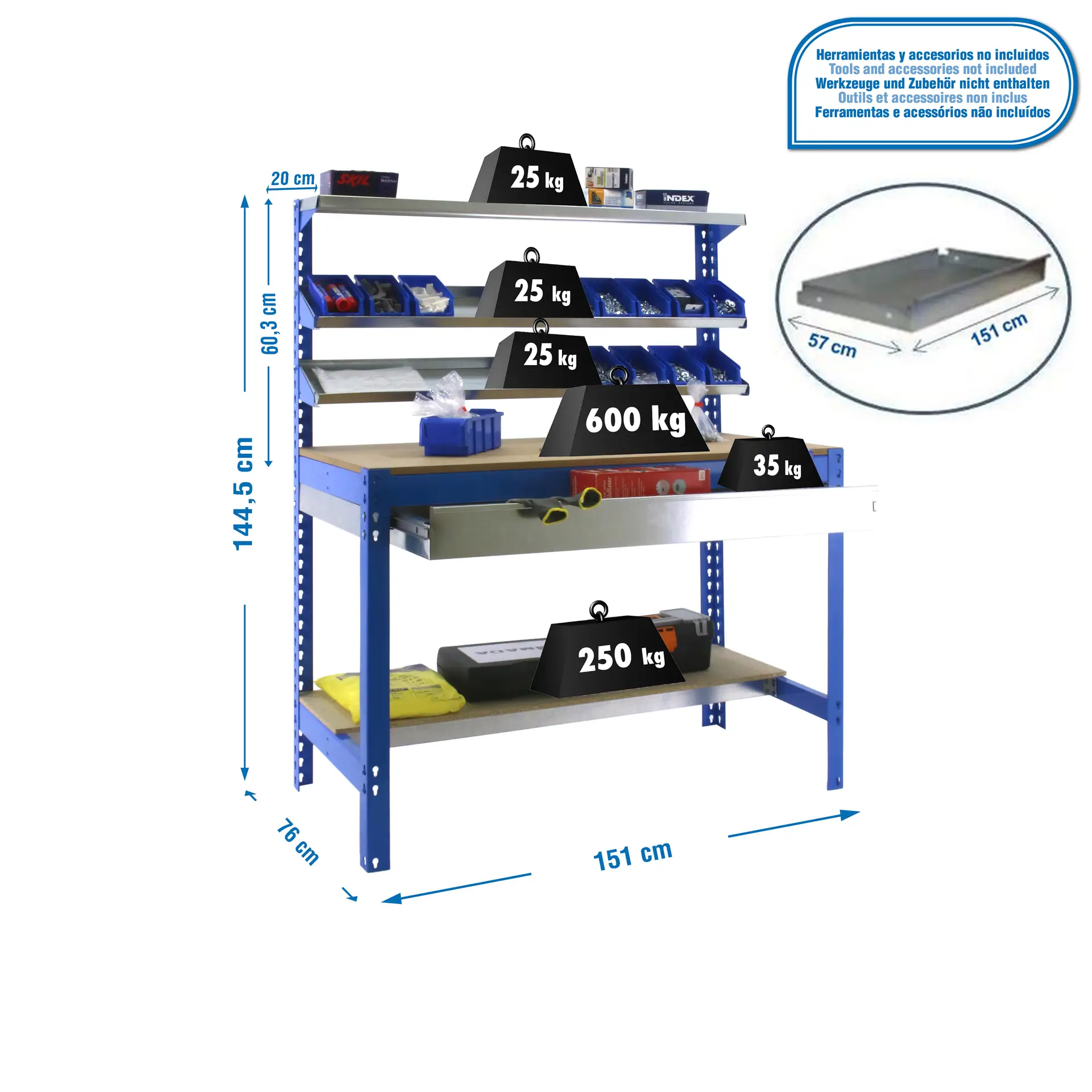 SIMONWORK BT1 BOX 1500 BLAUW/HOUT - Werkbank