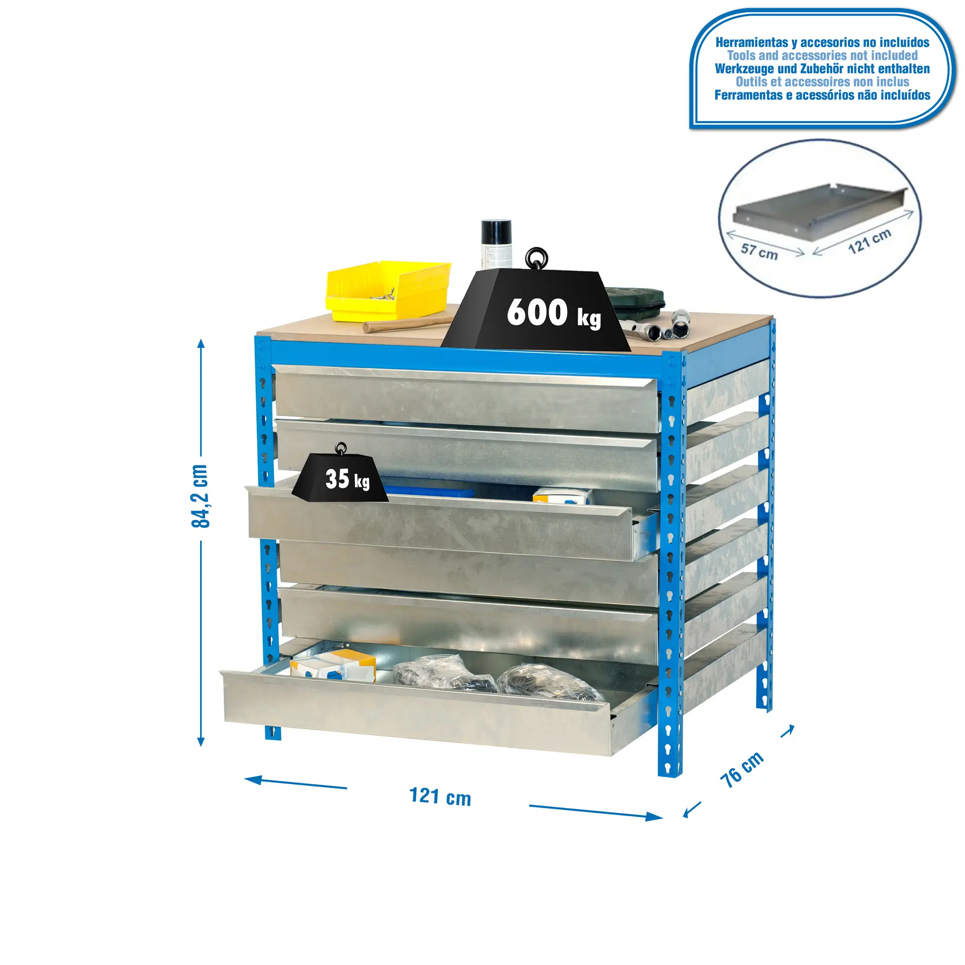 SIMONWORK BT5 BOX6 1200 BLAUW/HOUT - Werkbank