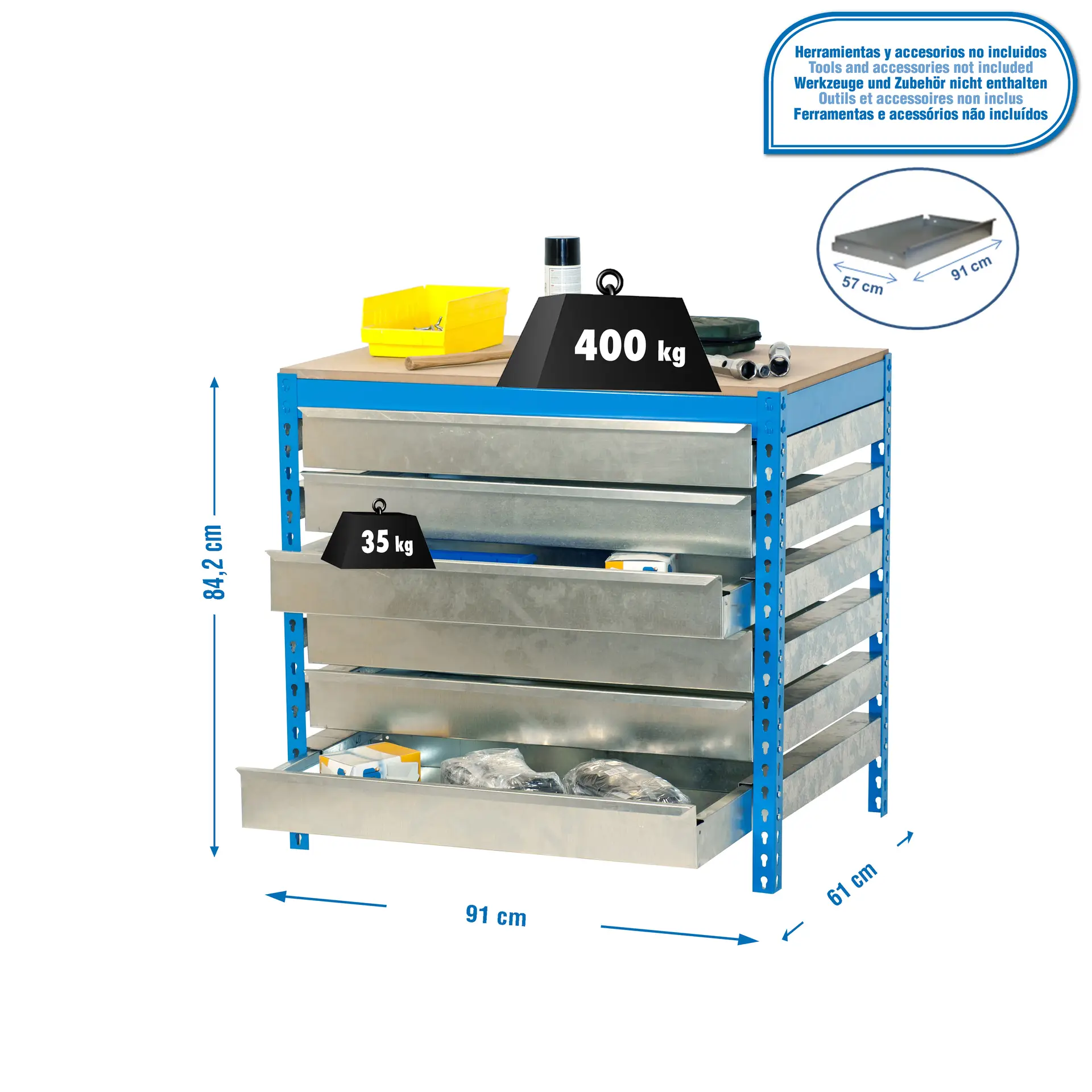 SIMONWORK BT5 BOX6 900 BLAUW/HOUT - Werkbank