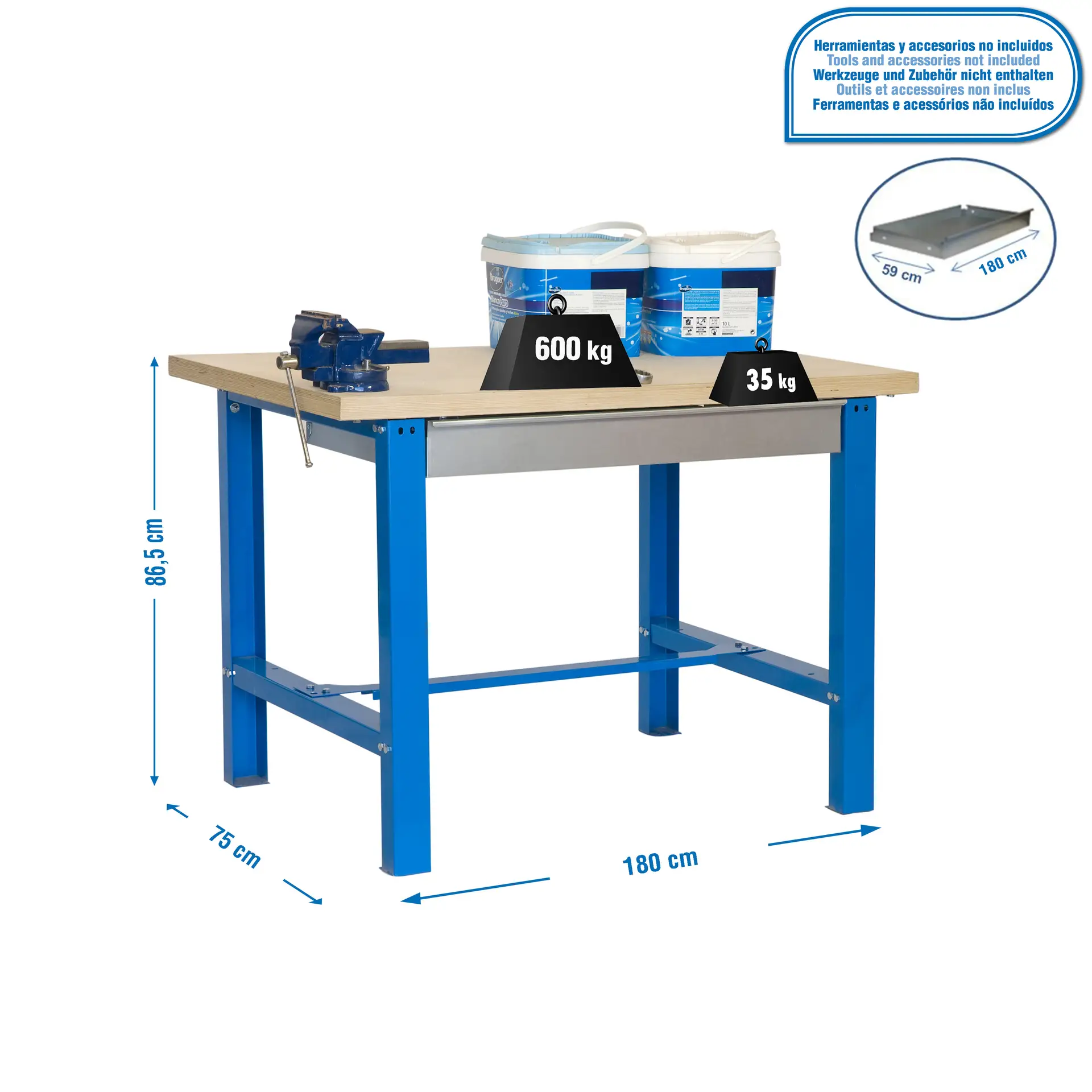SIMONWORK BT6 MDF 1BOX 1800X750 BLAUW/HOUT - Werktafel