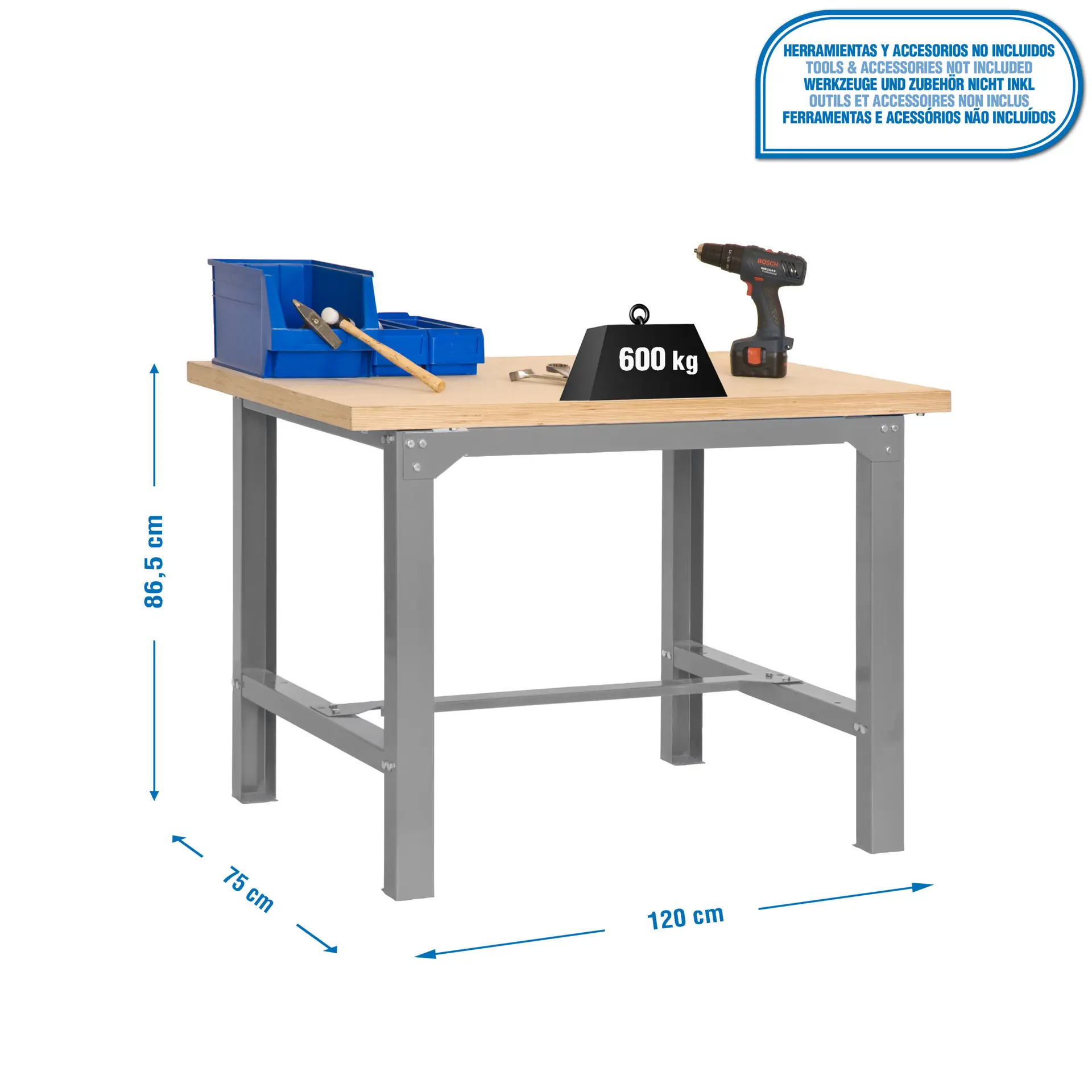SIMONWORK BT6 MDF 1200X750 GRIJS/HOUT - Werktafel
