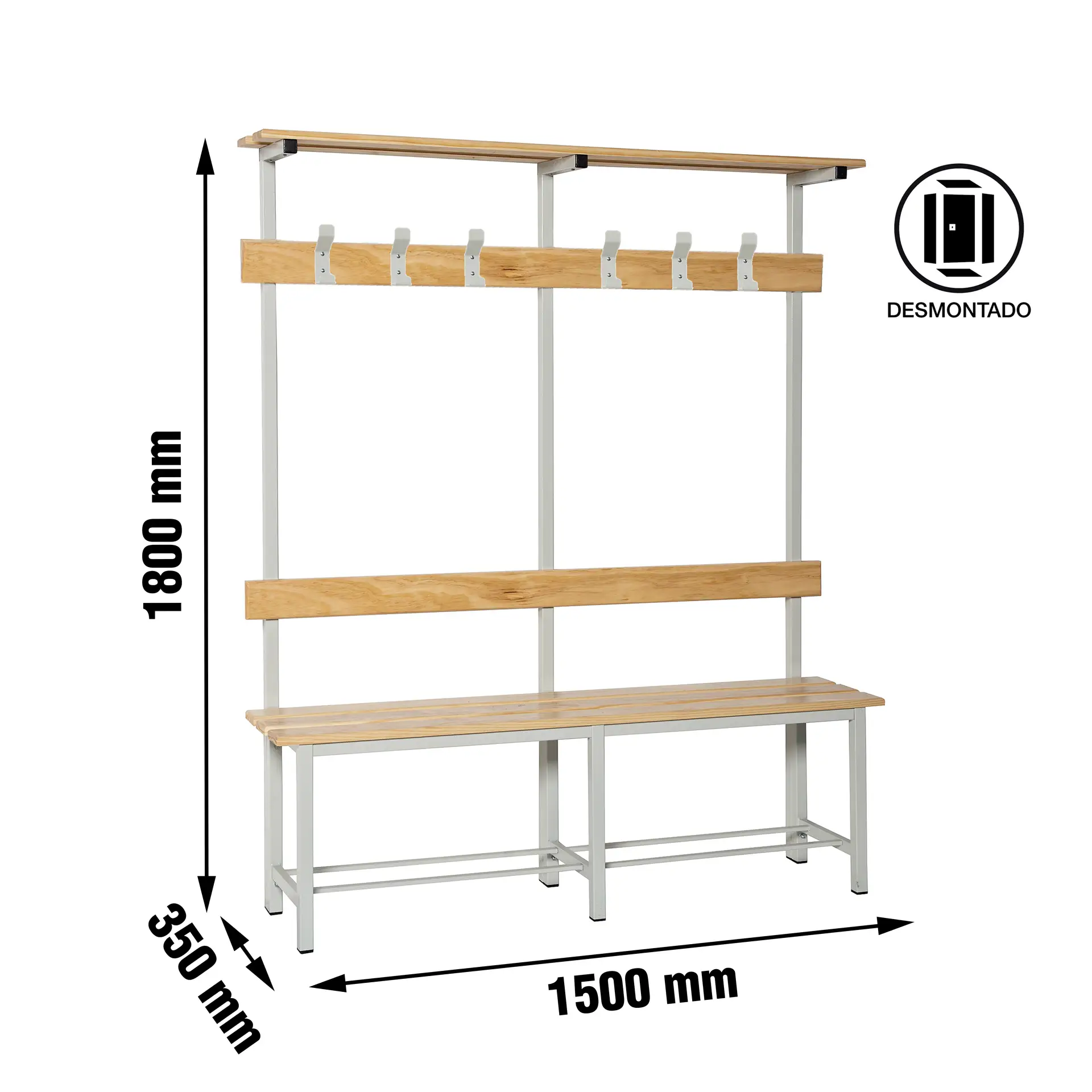 SIMONBENCH DESMONTADO SIMPLE CON REPISA 6/1500 - Kleedkamerbank