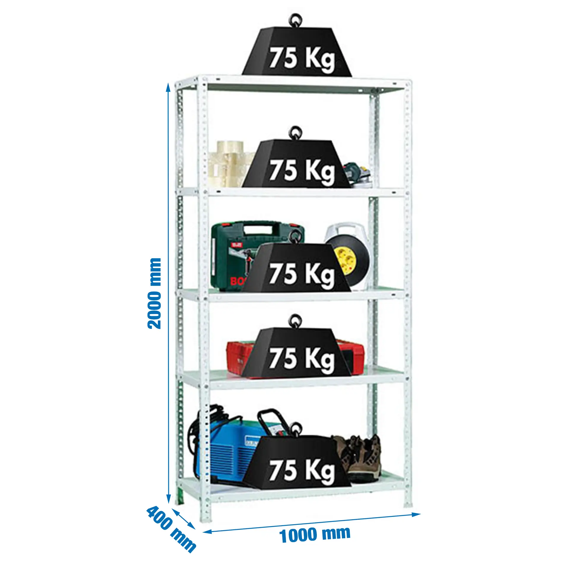 ADVANTAGE PLUS 5/400 WIT - Metalen stellingkast