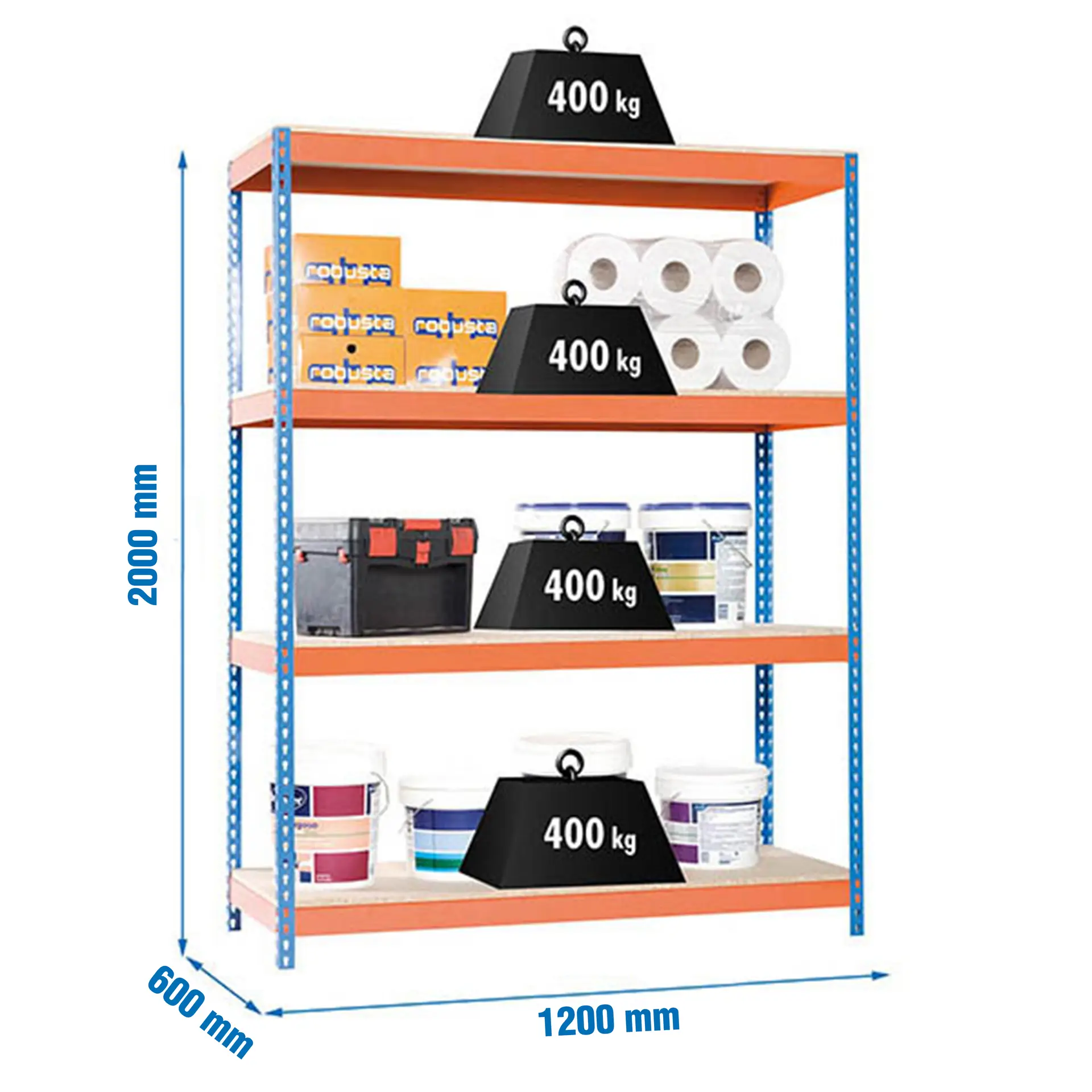 ECOFORTE 1206-4 CHIPBOARD BLAUW/ORANJE/HOUT - Industriële stellingkast