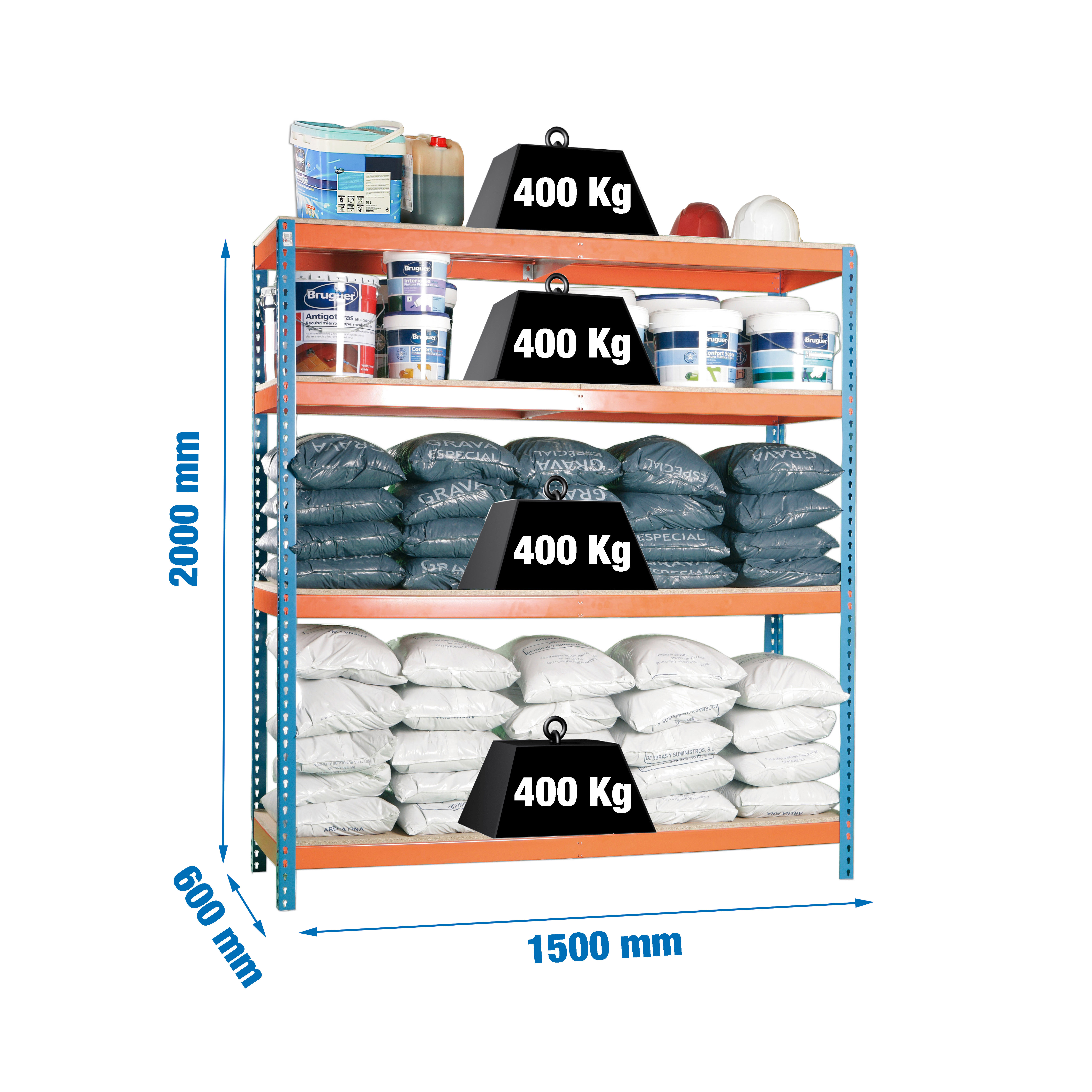 ECOFORTE 1506-4 CHIPBOARD BLAUW/ORANJE/HOUT - Industriële stellingkast