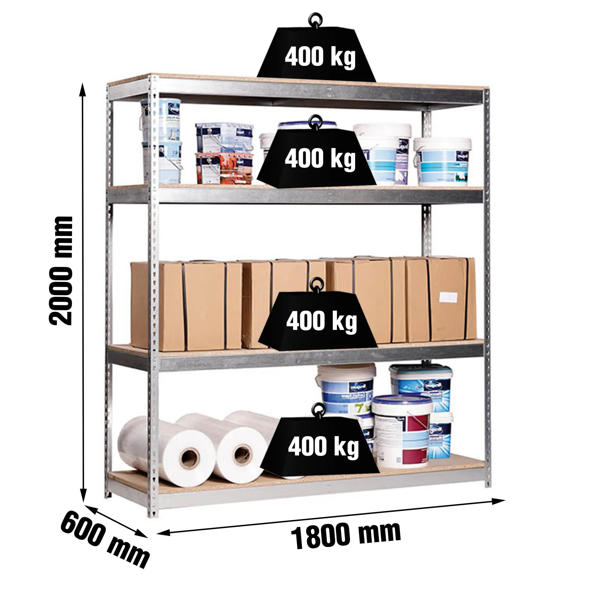 ECOFORTE 1806-4 CHIPBOARD GEGALVANISEERD/HOUT - Industriële stellingkast