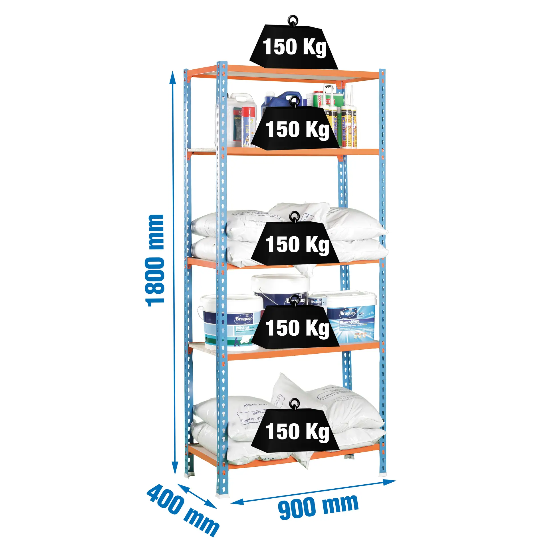 MADERCLICK 5/400 BLAUW/ORANJE/HOUT - Metalen stellingkast