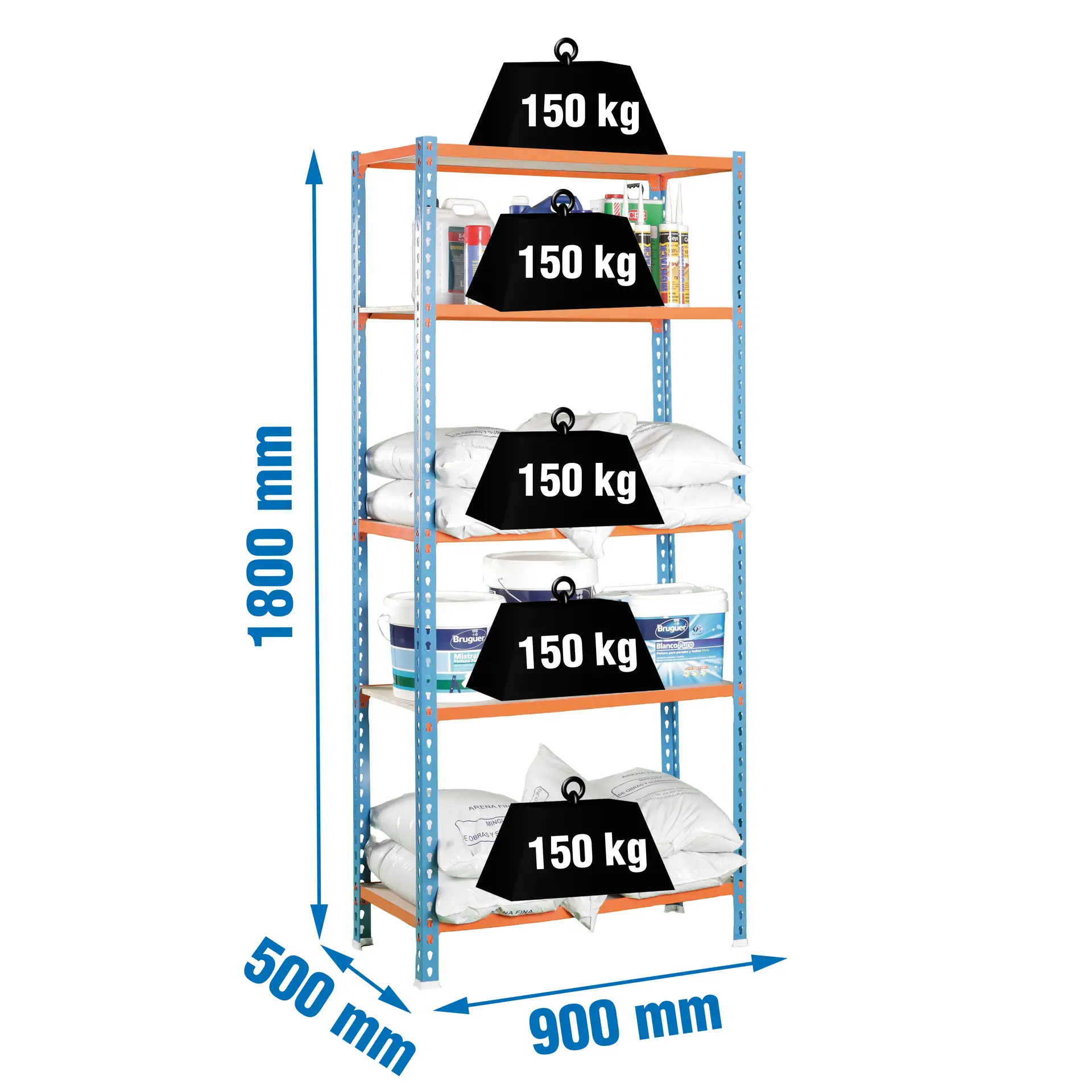 MADERCLICK 5/500 BLAUW/ORANJE/HOUT - Metalen stellingkast