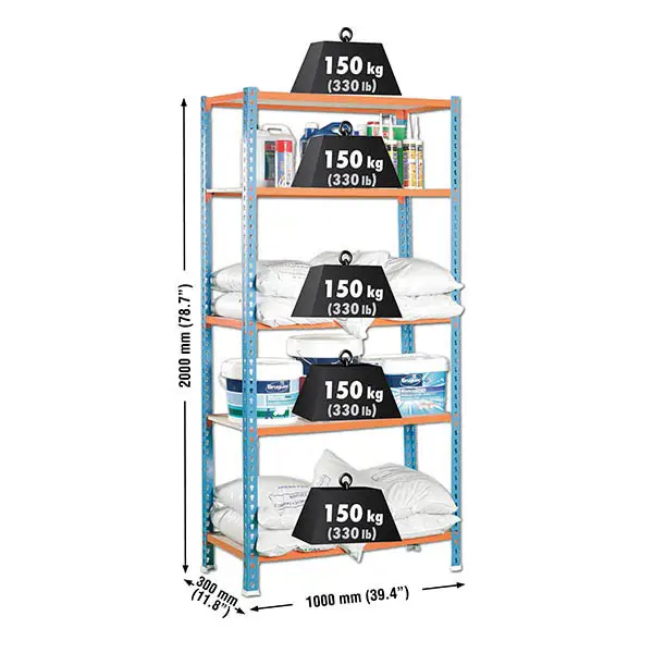 MADERCLICK PLUS 5/300 BLAUW/ORANJE/HOUT - Metalen stellingkast