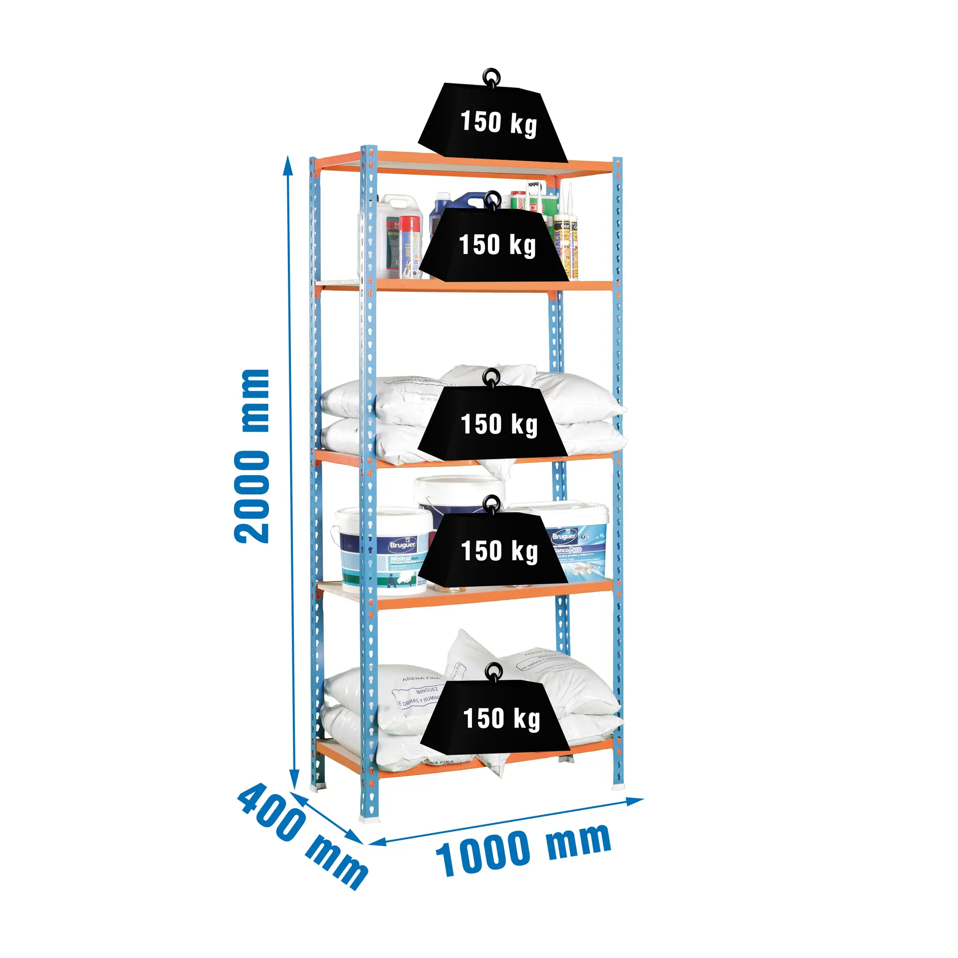MADERCLICK PLUS 5/400 BLAUW/ORANJE/HOUT - Metalen stellingkast