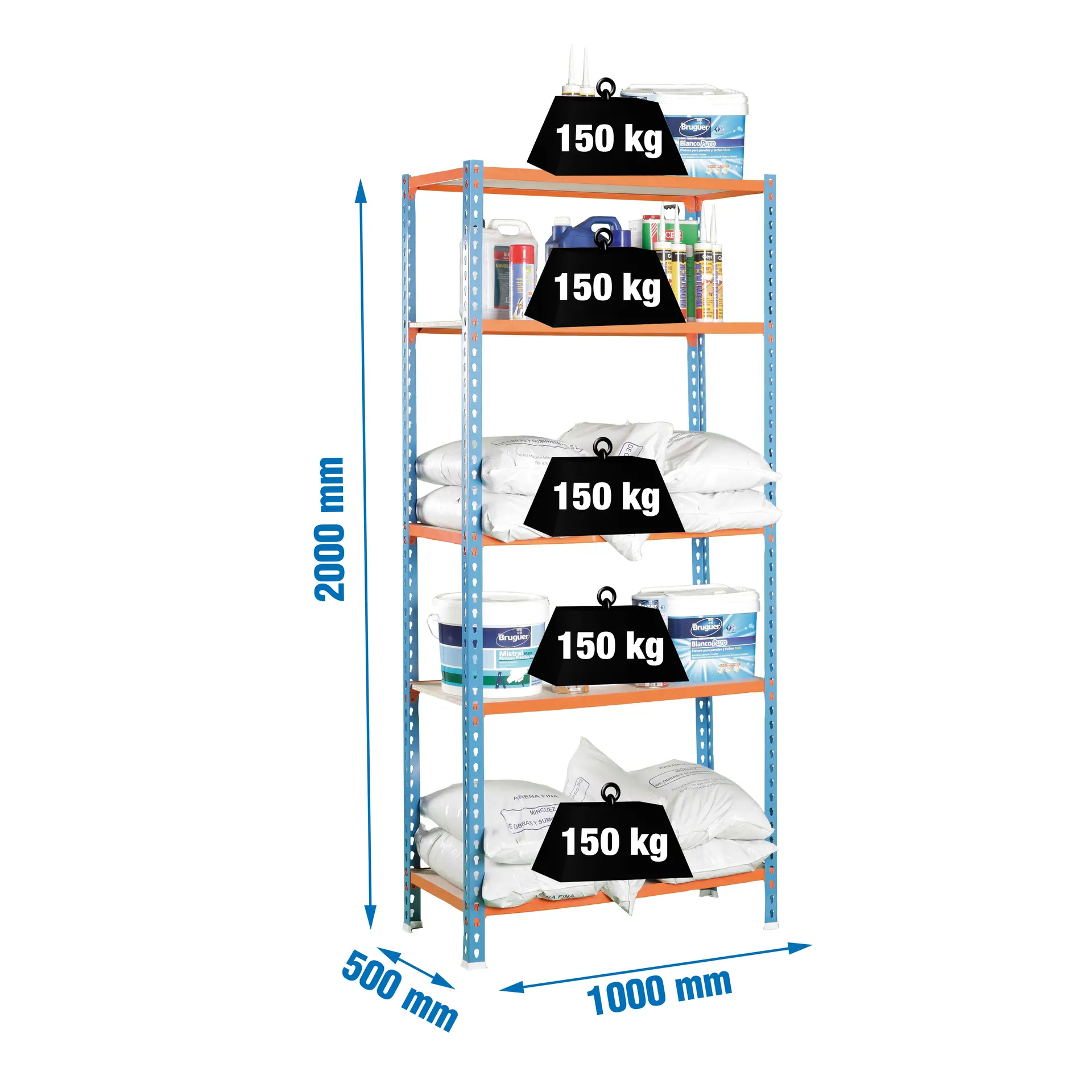 MADERCLICK PLUS 5/500 BLAUW/ORANJE/HOUT - Metalen stellingkast