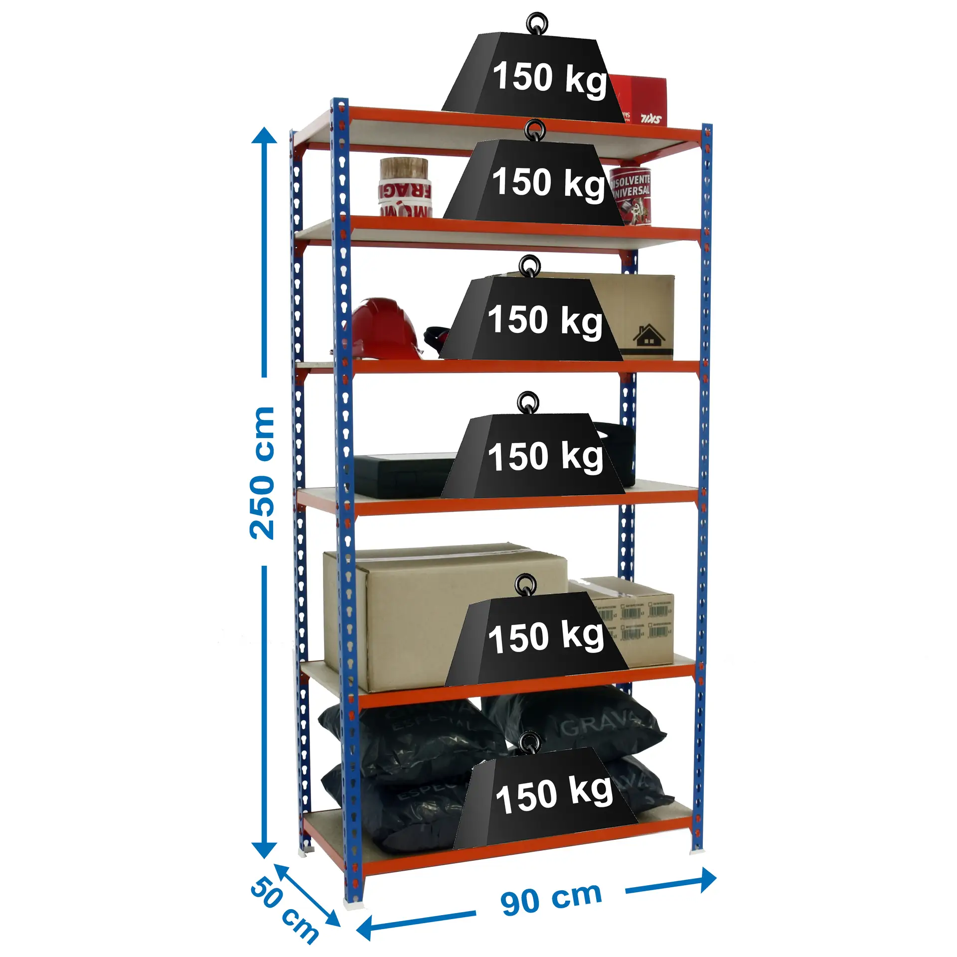 MADERCLICK 6/500 BLAUW/ORANJE/HOUT - Metalen stellingkast