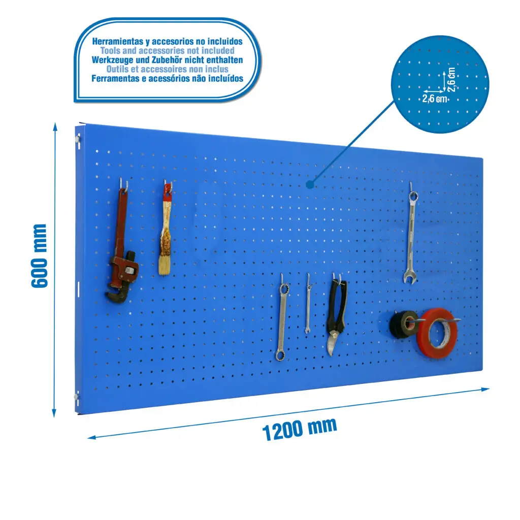 PANELCLICK 1200X600 BLAUW + 8 HOOK - Metalen gereedschapswand