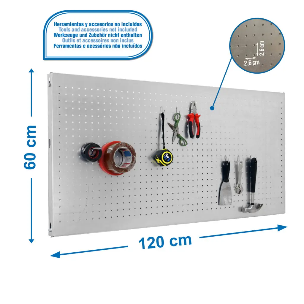PANELCLICK 1200X600 GEGALVANISEERD + 8 HOOK - Metalen gereedschapswand