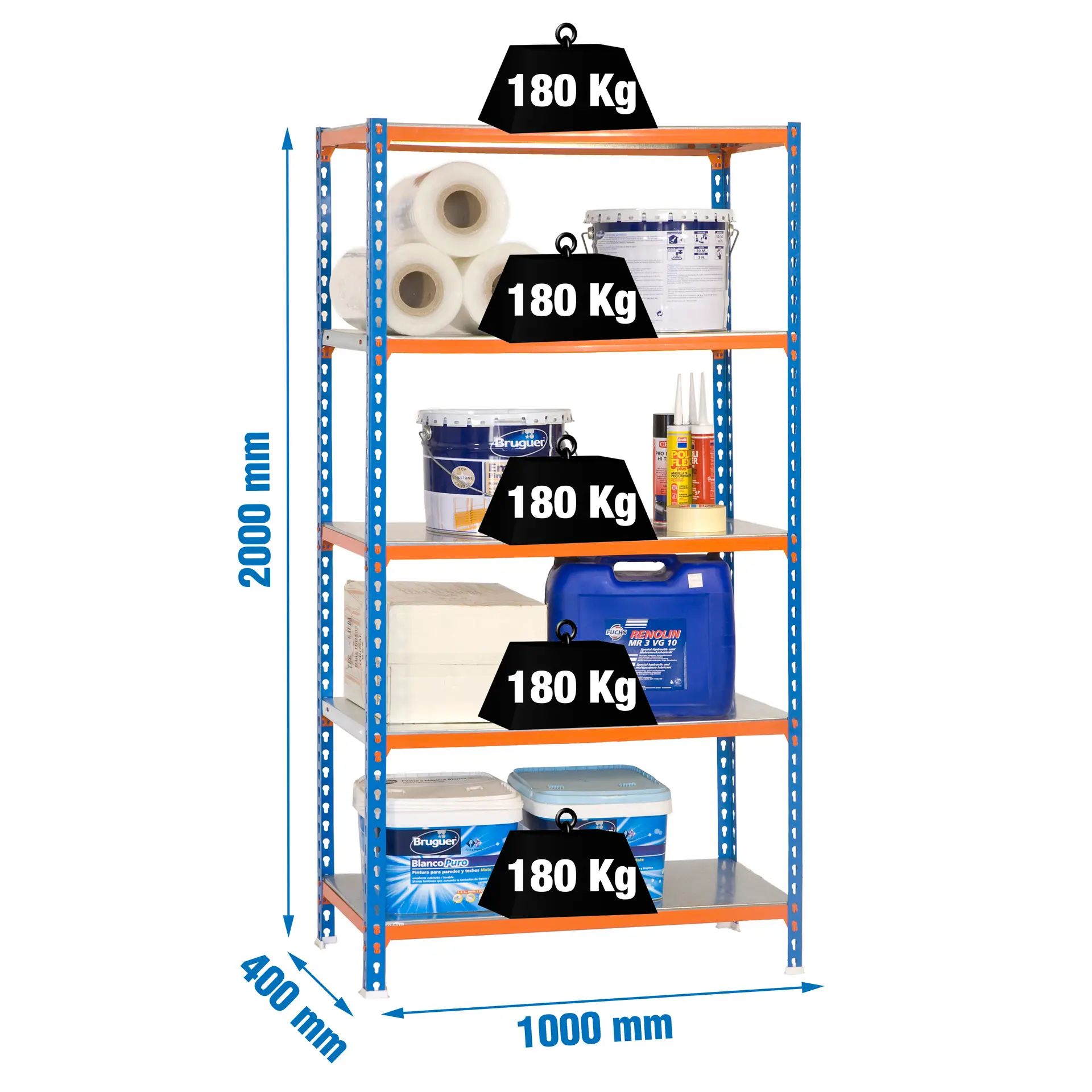 SIMONCLICK PLUS 5/400 BLAUW/ORANJE/GEGALVANISEERD - Metalen stellingkast