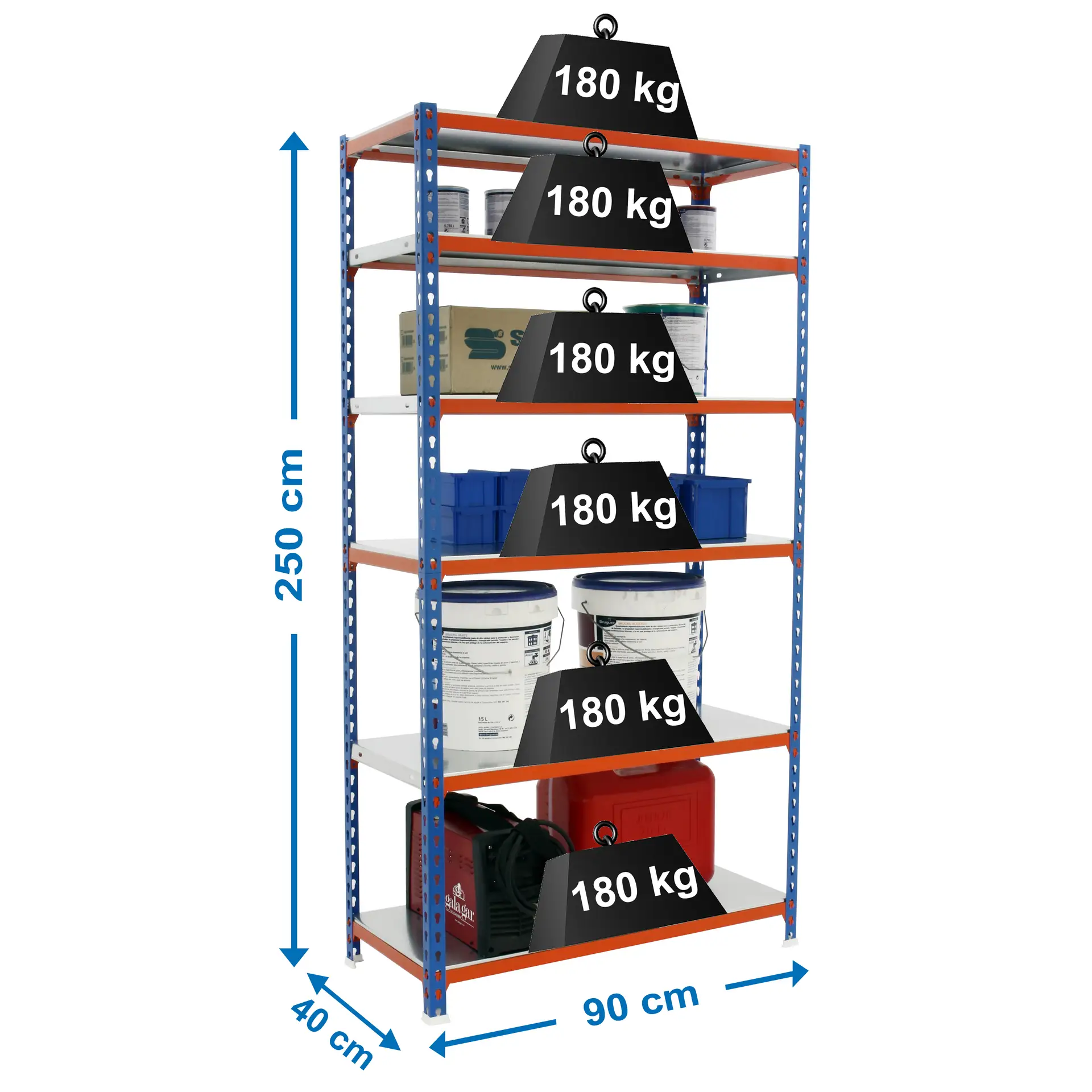 SIMONCLICK 6/400 BLAUW/ORANJE/GEGALVANISEERD - Metalen stellingkast