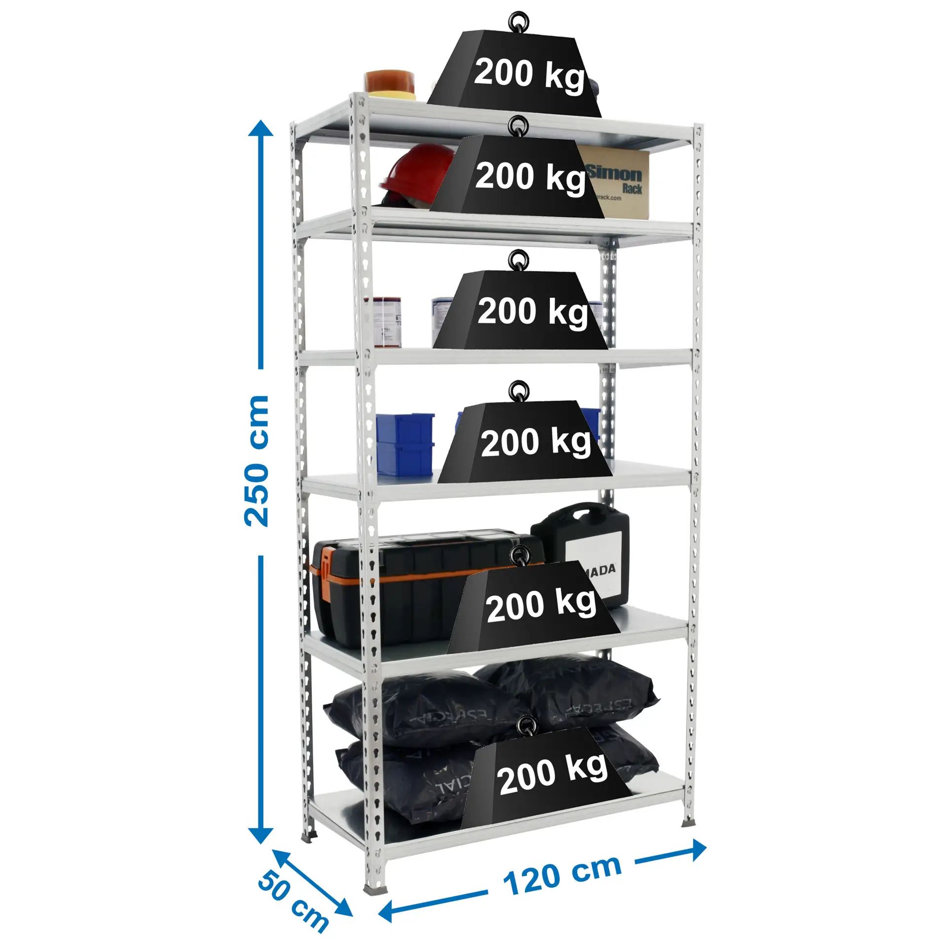 SIMONCLICK MEGAPLUS 6/500 2500 GEGALVANISEERD/GEGALVANISEERD - Metalen stellingkast