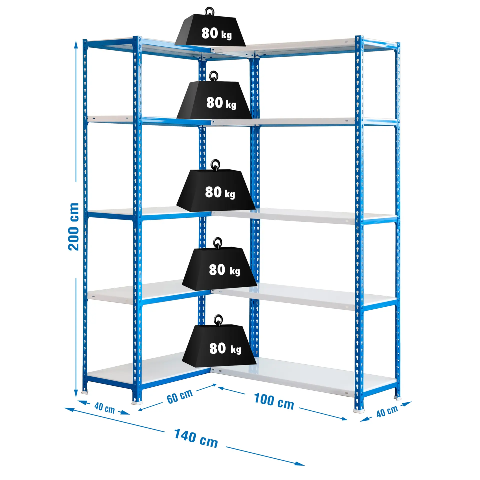 SIMONCORNER 2000X1400X400 BLAUW/WIT - Metalen hoekstellingkast