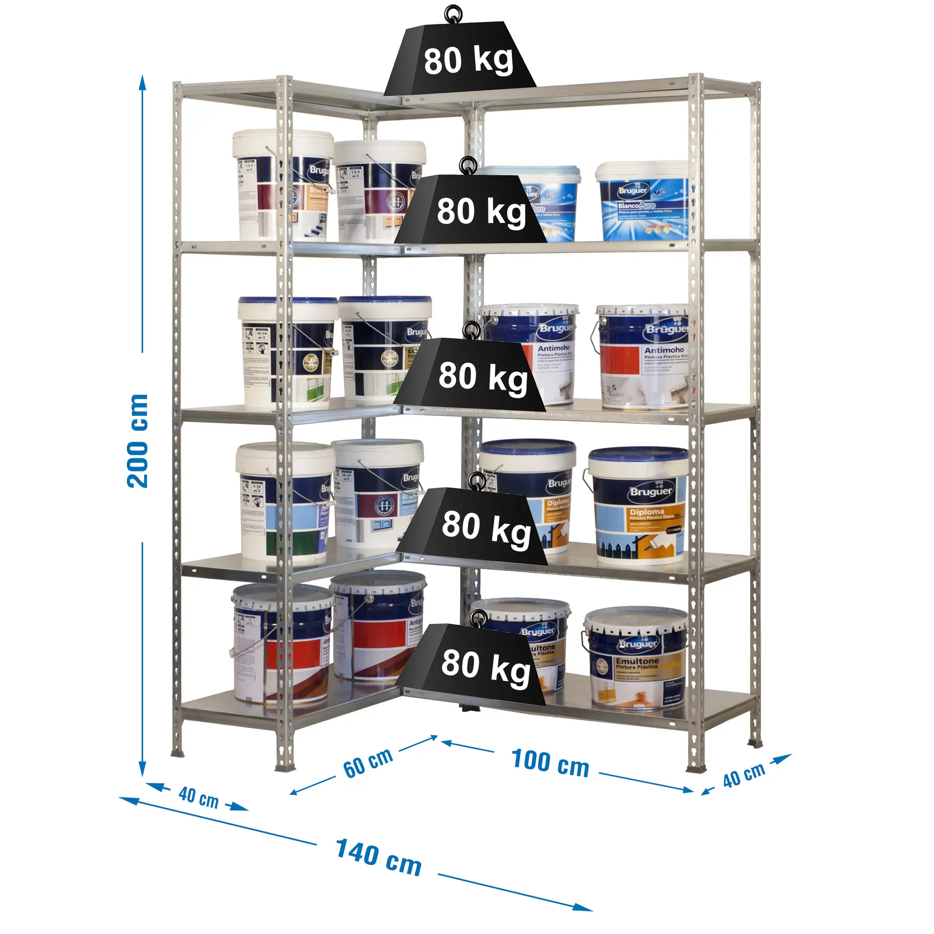 SIMONCORNER 2000X1400X400 GEGALVANISEERD - Metalen hoekstellingkast