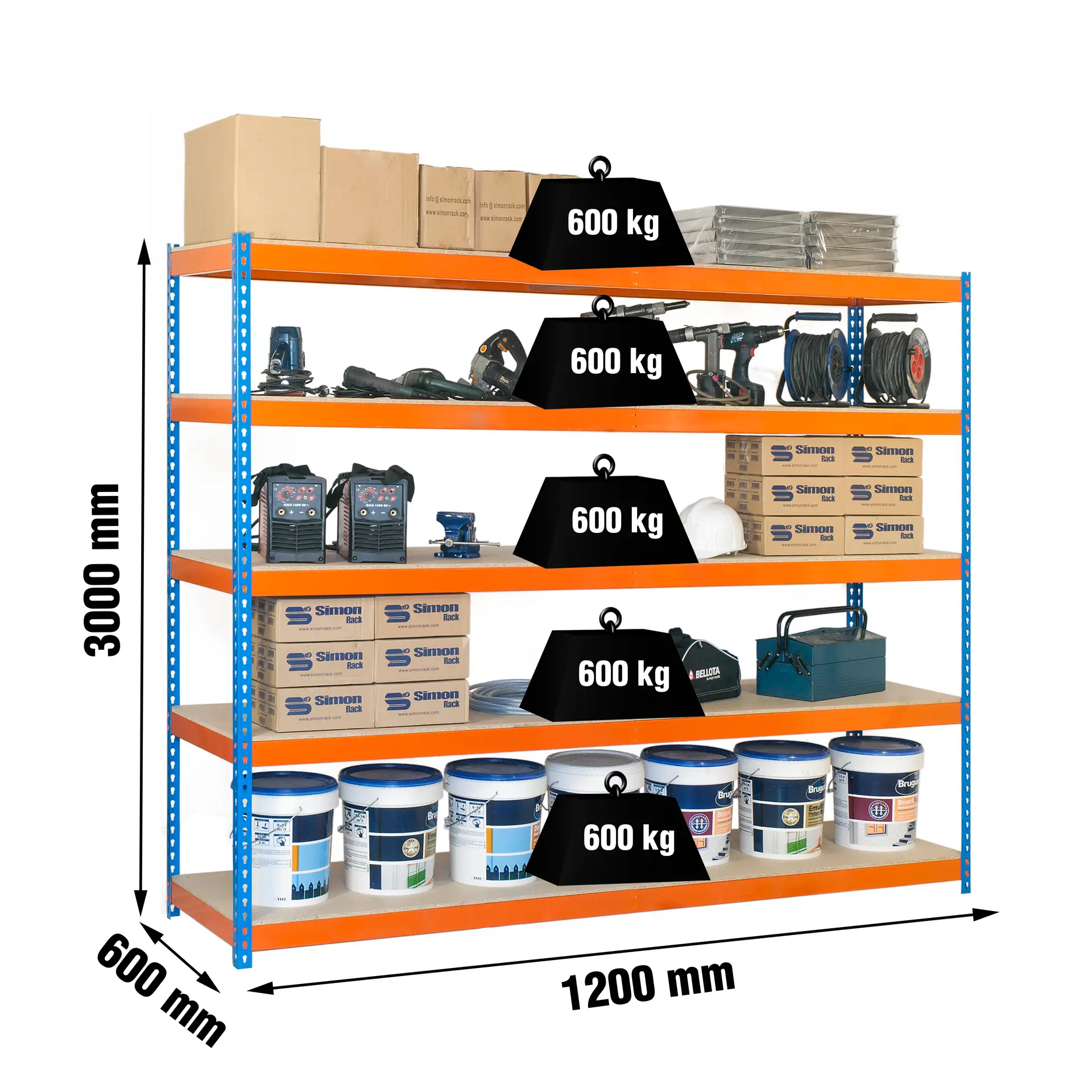 SIMONFORTE 1206-5 CHIPBOARD 3000 AZ/NAR/MAD - Industriële stellingkast