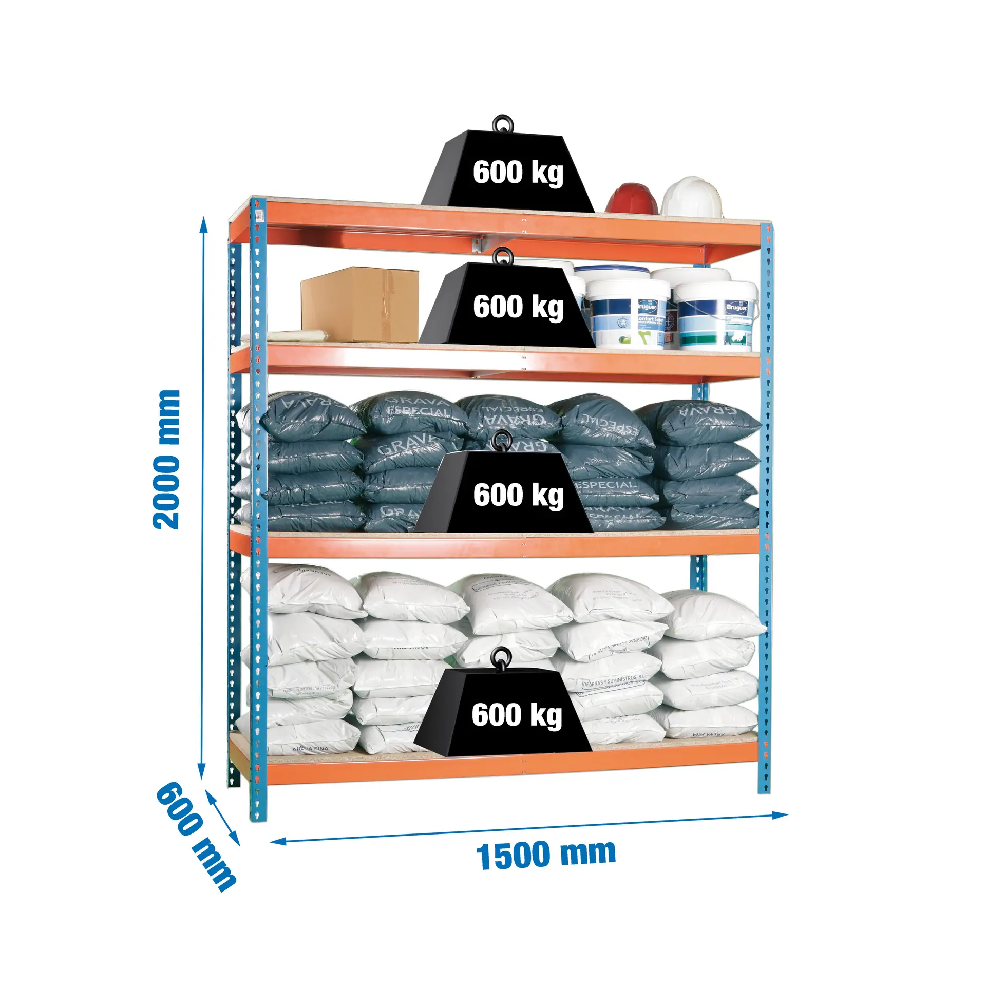 SIMONFORTE 1506-4 CHIPBOARD BLAUW/ORANJE/HOUT - Industriële stellingkast