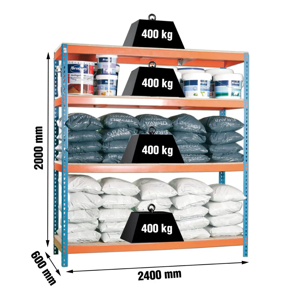 SIMONFORTE 2406-4 CHIPBOARD BLAUW/ORANJE/HOUT - Industriële stellingkast
